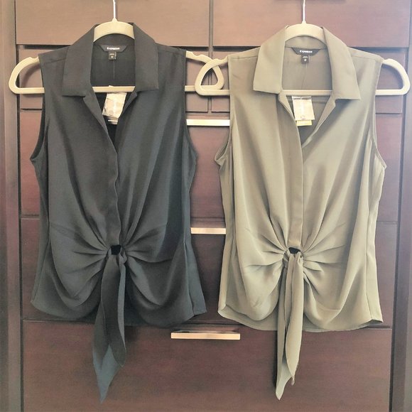 *Set of 2* NWT Tie-Front Sleeveless Express Portofino Shirts XS - Picture 1 of 16